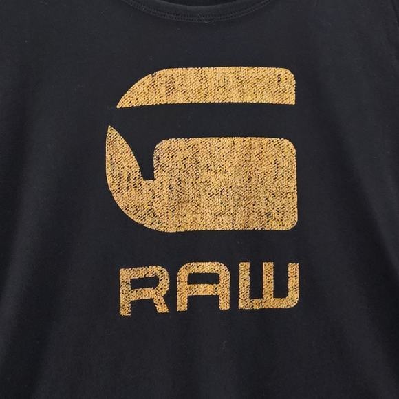 G Star Raw Shirt Womens Size Small Black Gold Short Sleeve Graphic Logo Tshirt - Picture 3 of 11